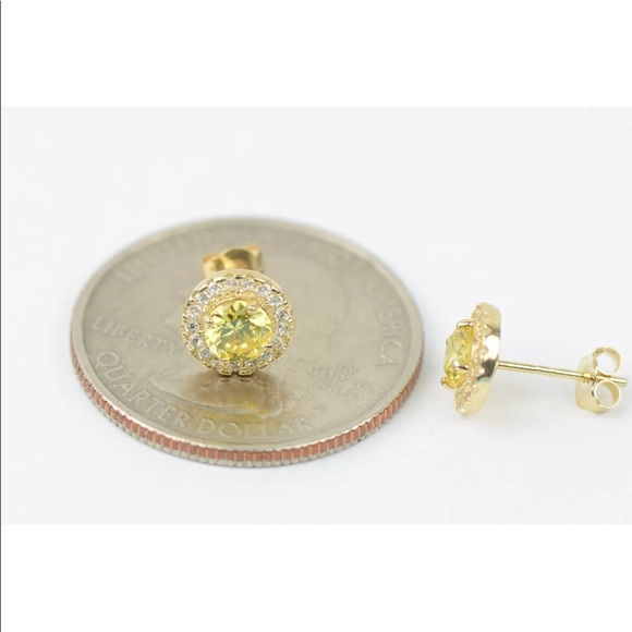 14k Solid White Gold CZ Stud Earrings - Picture 4 of 8